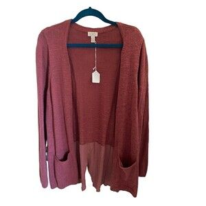 Red Open Knit Duster With Pockets By: LOGO Sz.XL